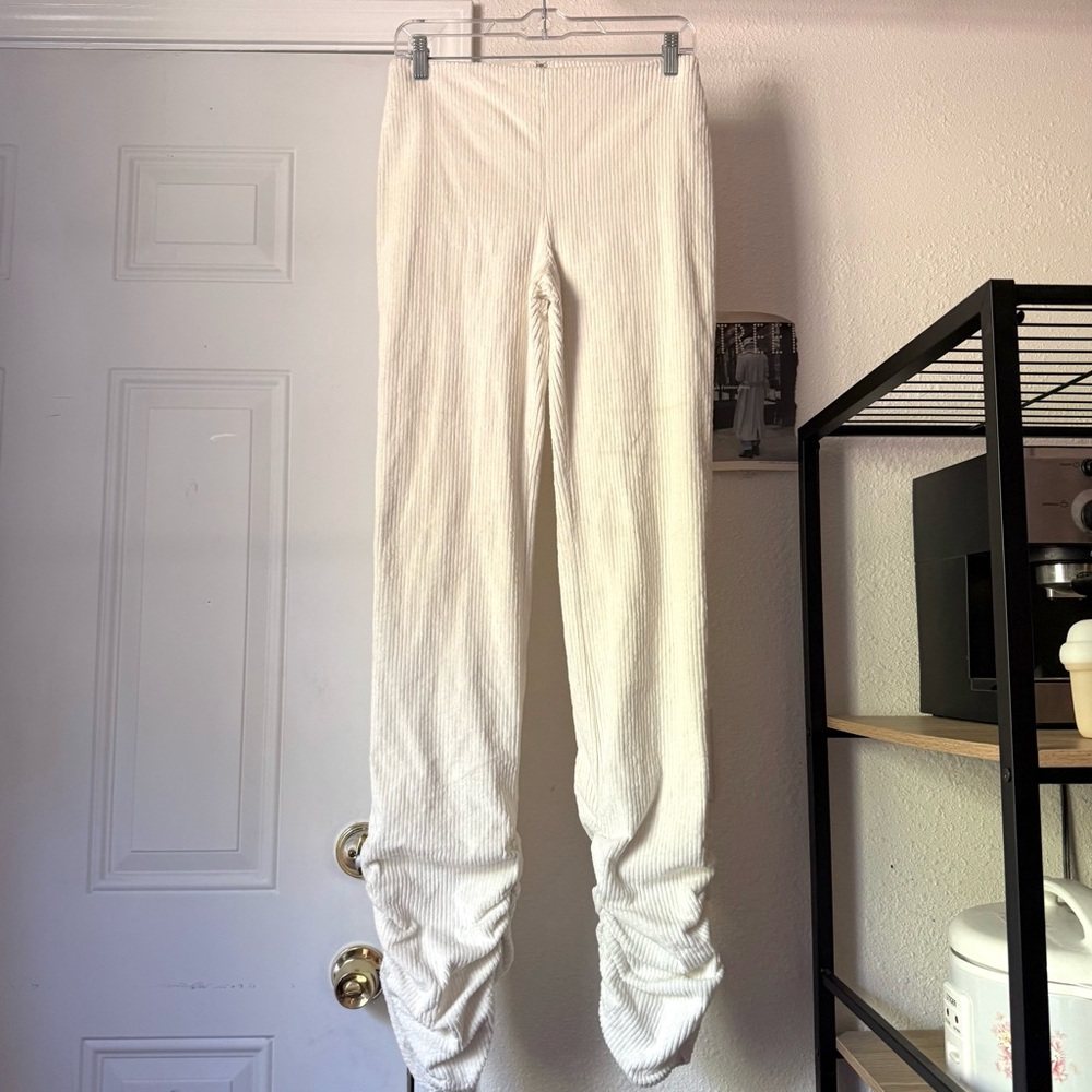 DANIELLE GUIZIO off white cotton‎ corduroy ruched hem pants